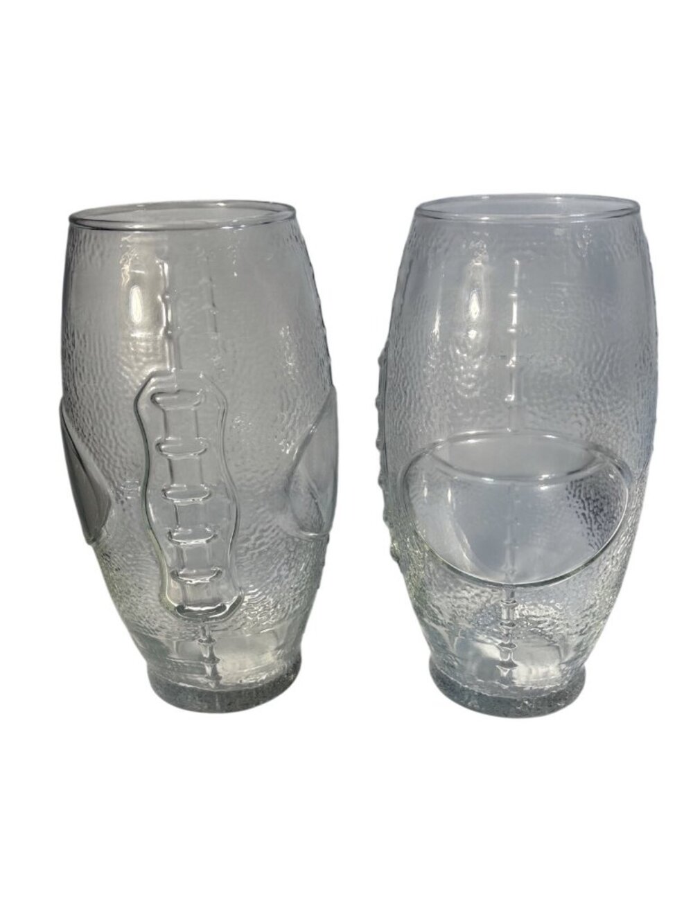 Football Shaped Clear Glass Tumblers 6 3/4 Inches Tall Textured Lot of 2